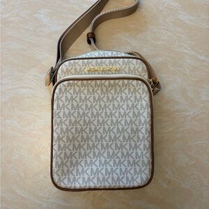 Michael Kors Signature Cream and Tan Crossbody Bag